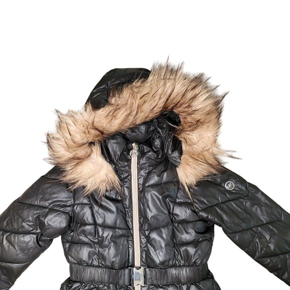 Micheal Micheal Kors Big Girls Stadium Length Belted Puffer coat fuzzy hood 5/6 - Picture 5 of 6